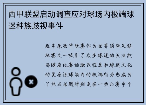 西甲联盟启动调查应对球场内极端球迷种族歧视事件